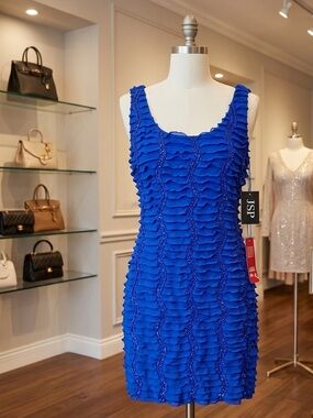 JSP Royal Blue Ruffled Midi Dress